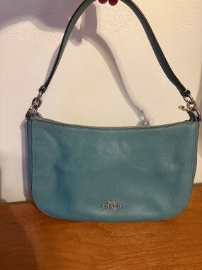 Coach Teal Pebbled Leather Shoulder Bag with Silver-Tone Hardware